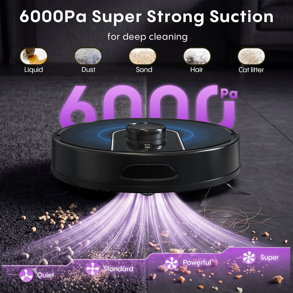 Robot Vacuum and Mop Combo, 6000Pa Robotic Vacuum with Mapping, Self-Emptying Station for 90 Days Hands-Free, LiDAR