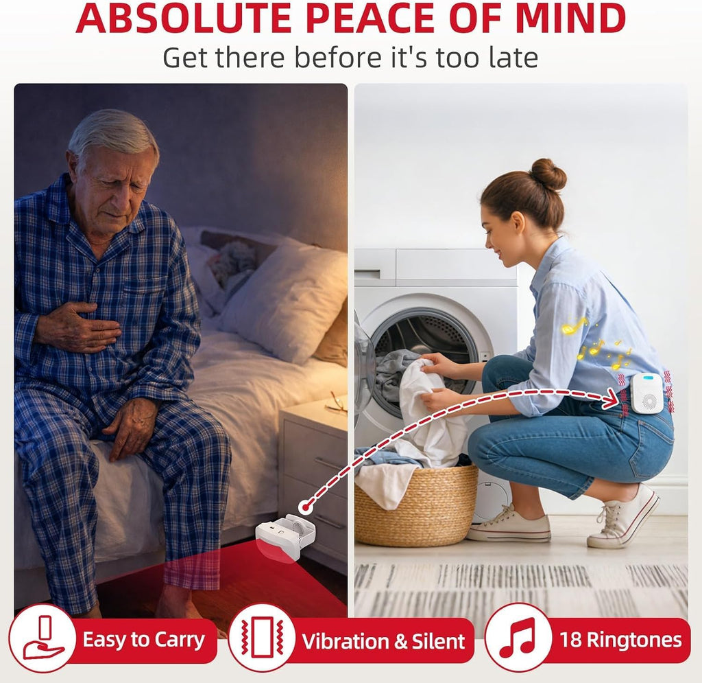 Bed Alarms for Elderly/Dementia Patients who Wander, Portable Pager & Sensor with Vibration and Silent Alert