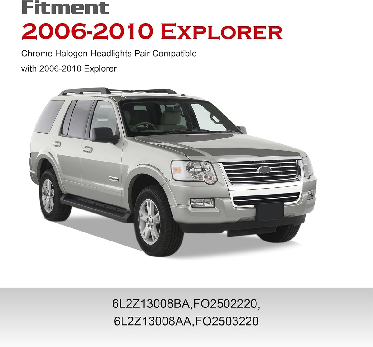 Pair Chrome Headlights Compatible with 2006-2010 Ford Explorer
