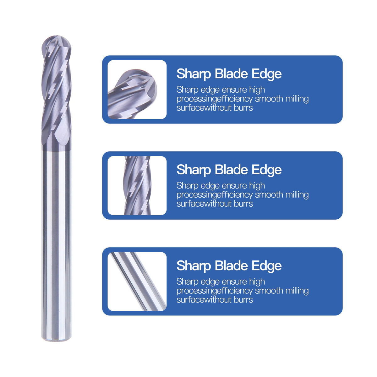 HUHAO 1/4 Inch Ball Nose Carbide End Mill,CNC Cutting Tools for Stainless Steel,Hardened Steels,High Temp Alloys,Medium Alloy Steels, 4 Flute,1/4" Shank