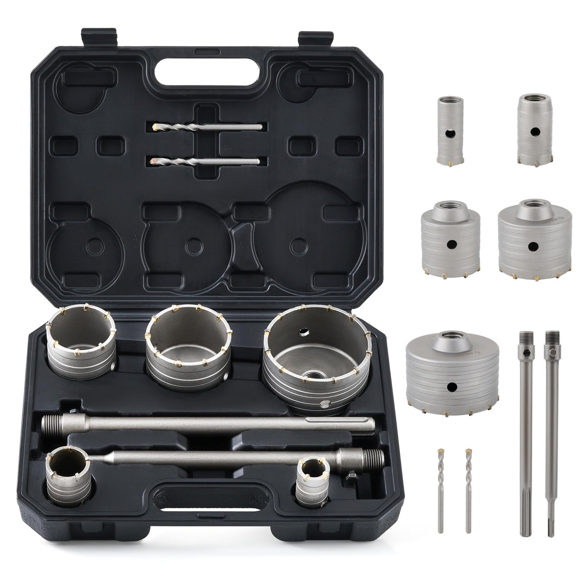 ZELCAN Hole Saw Kit for SDS Plus and Max Hammer Drills 30 40 65 80 100 mm Masonry Drill Bit Set with SDS Shanks Hole Saw Tool Set for AC Exhaust Tubing Water Pipe Drilling Brick Cement Stone Wall More