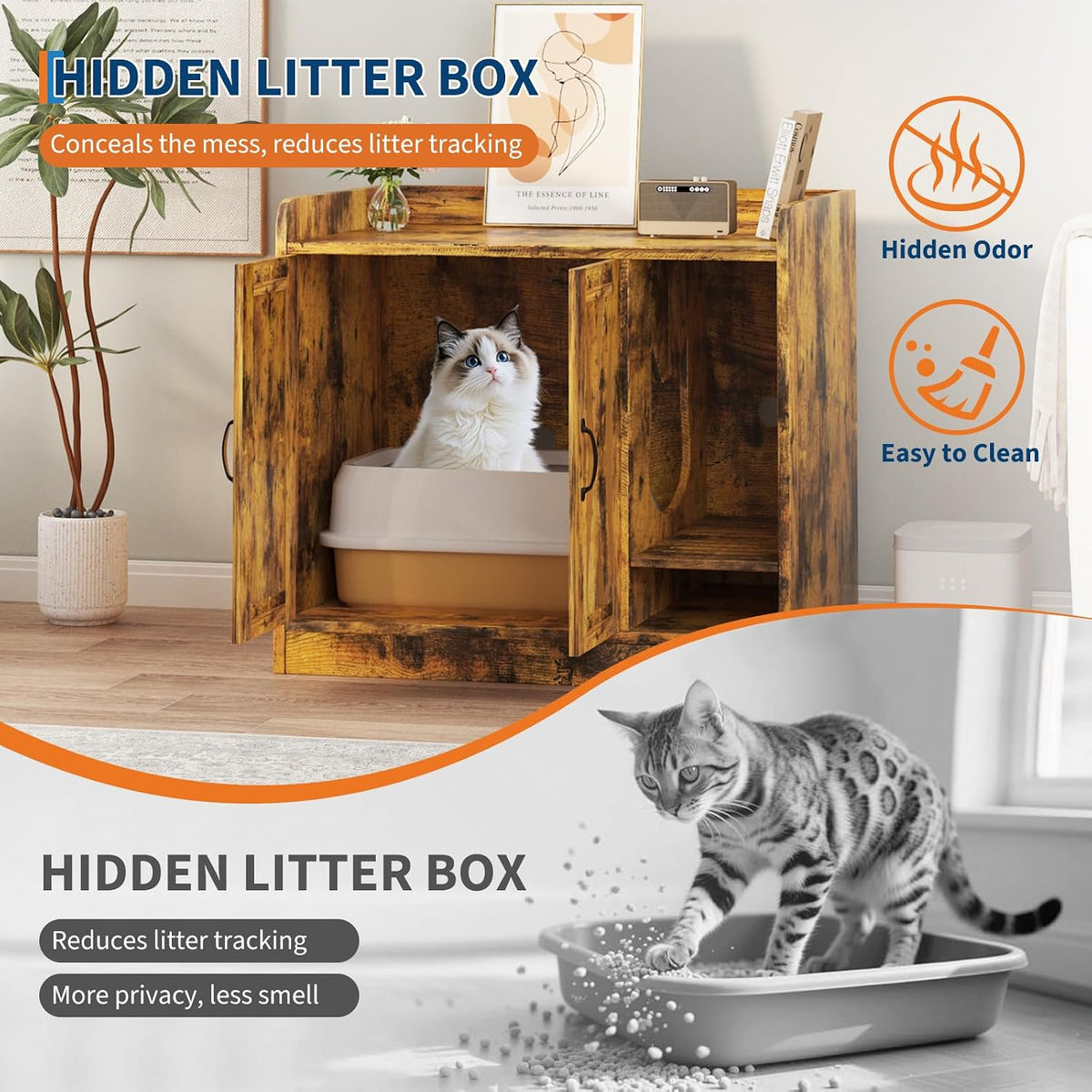 Large Hidden Cat Litter Box Enclosure Cabinet