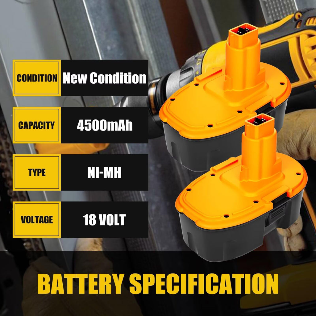 4 Packs 4500mAh 18V DC9096 DC9098 Replacement for Dewalt 18V Battery