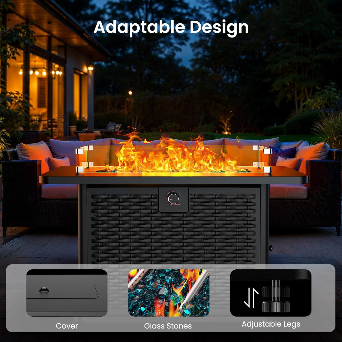 43-Inch Rectangular Propane Fire Pit – 60,000 BTU Output, Premium Gas Fire Pit Table for Outside Patio, 304 Stainless