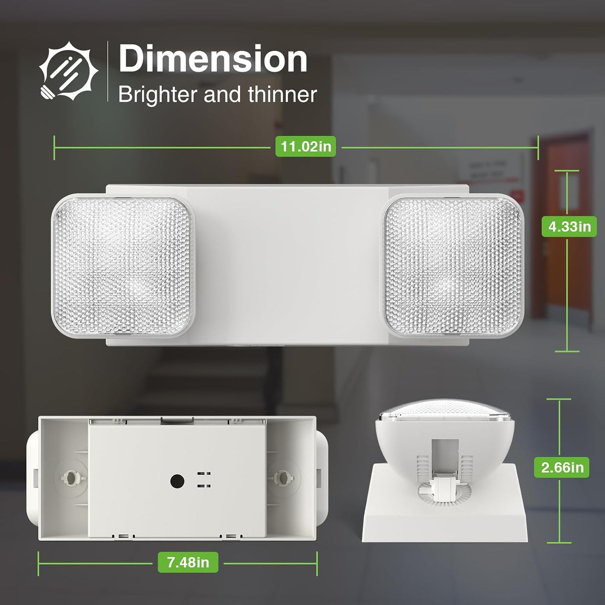 FREELICHT 4 Pack Emergency Lights for Business, Square Heads, 90min Battery