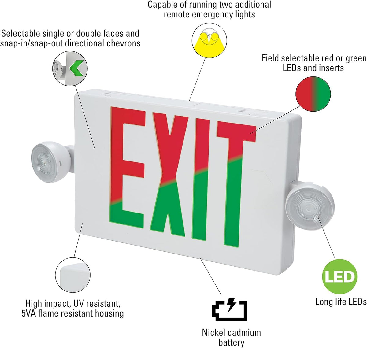 Sure-Lites APC Integrated LED Exit and Emergency Light Combo, Red and Green, White Finish