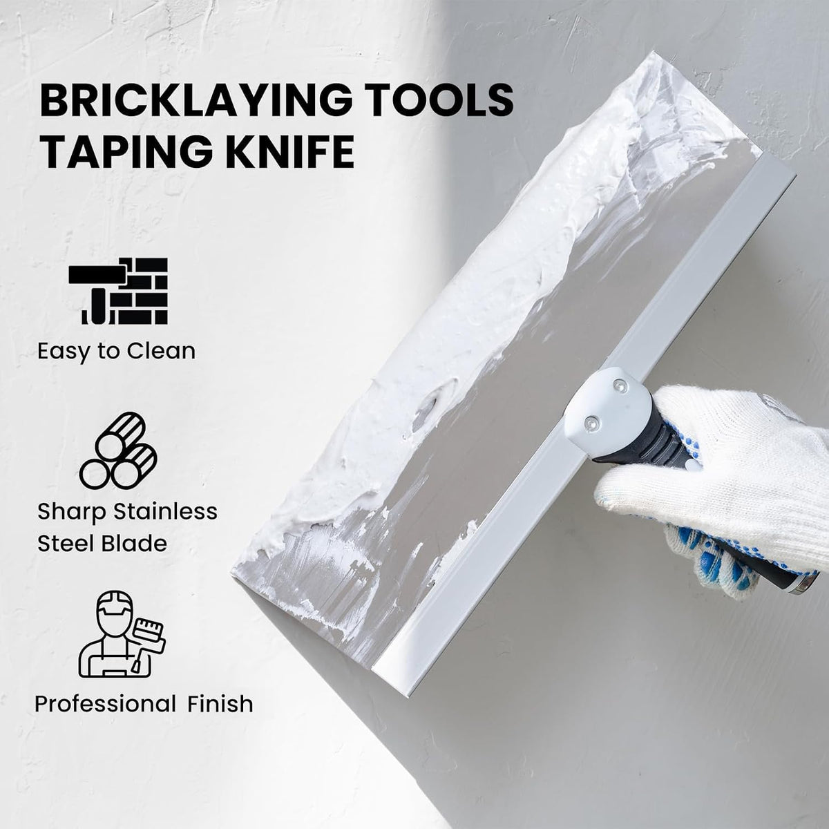 14" Stainless Steel Drywall Taping Knife, Skimming Blade | 14" stainless taping knife for drywall joint finishing