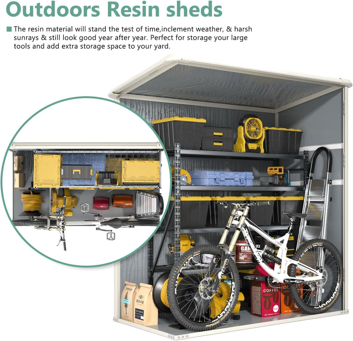 5 x 3Ft Resin Shed with Floor & Lockable Door, Grey | Outdoor storage cabinet fits garbage cans, garden tools and