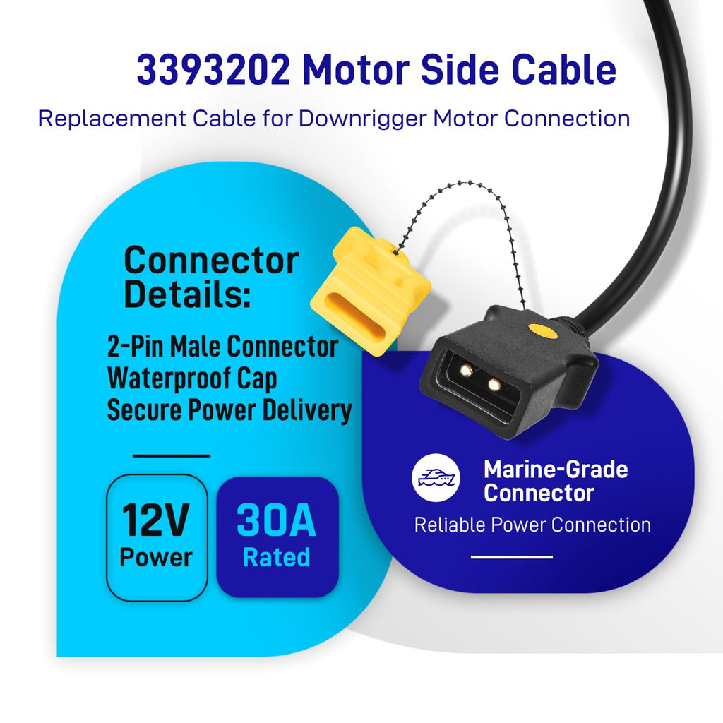 For Cannon Downrigger Power Cable Motor Side Replacement, Compatible with Part #3393202, Fits Mag Series Downriggers, Heavy Duty Plug & Wire