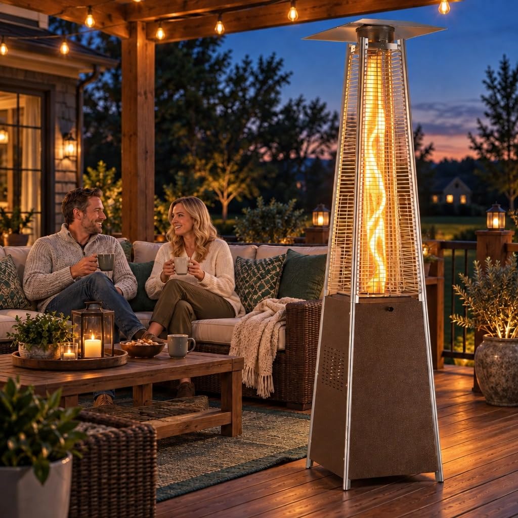 48,000 BTU 89" Pyramid Patio Heater, Propane Outdoor Heater, Black