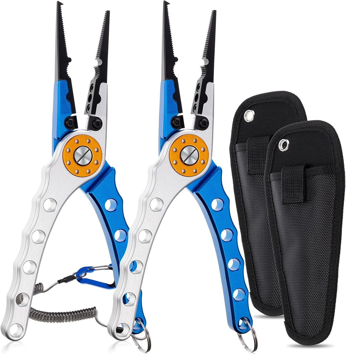 2 Pcs Fishing Pliers Saltwater Braid Cutters 7.8 Inch Fishing Hook Remover Split Ring Fishing Tools with Sheath and