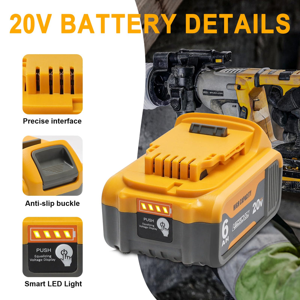2 Pack 20V 6Ah Replacement Battery Compatible with Dewalt 20V Tool