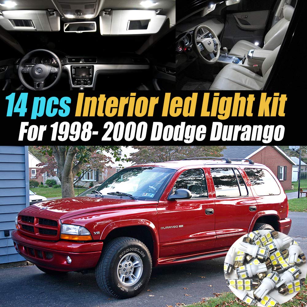 14Pc Super White 6000k Car Interior LED Light Bulb Kit Pack Compatible for 1998-2000 Dodge Durango