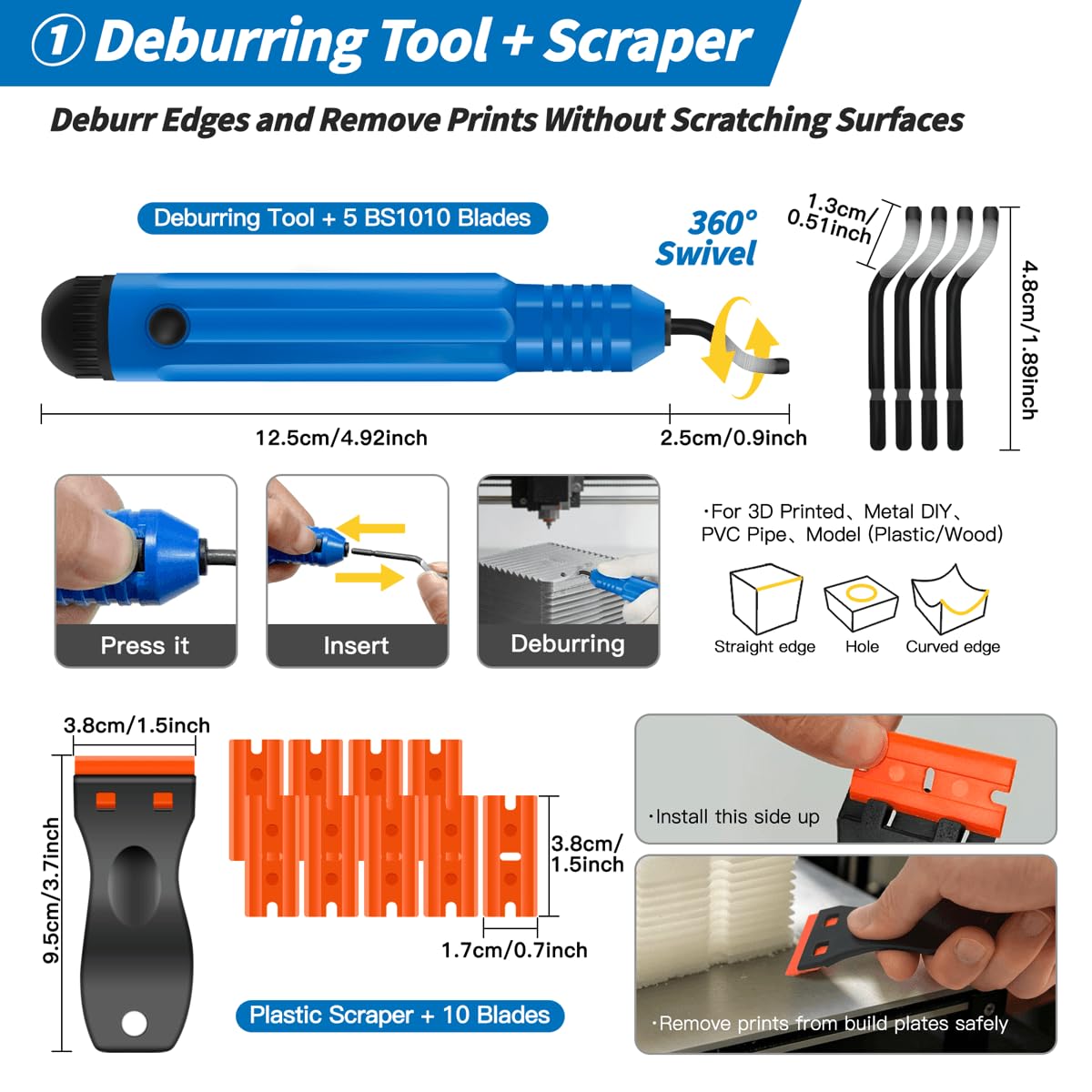 47Pcs Deburring Tool 3D Printing, 3D Print Tool Kit with Printer Pliers