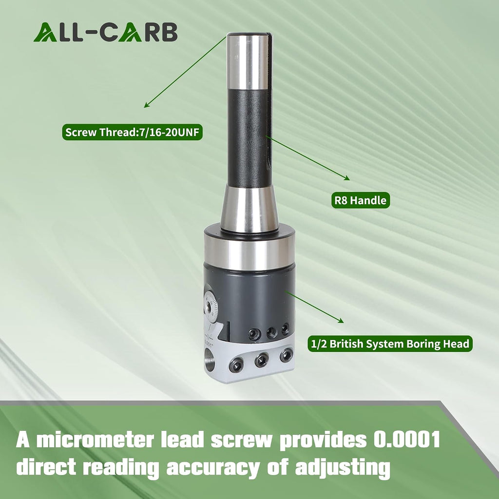 ALL-CARB 2" Boring Head R8 Shank 9 Pcs Boring Bars, 1/2" Carbide Boring Bar