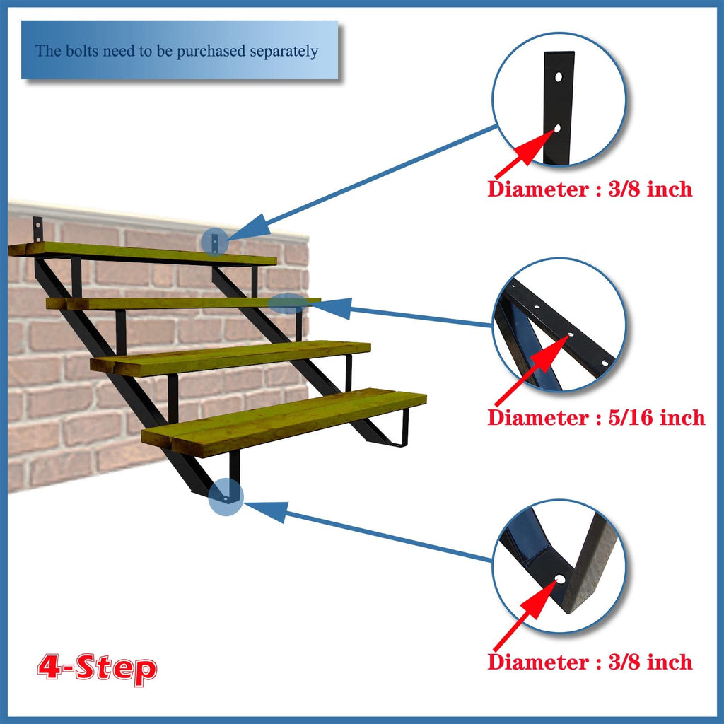 35 Inch Black Steel Stair Step Riser, 4-Step Metal Stair Stringer, 2 Pack Steel Stair Stringer for 35" Height Deck