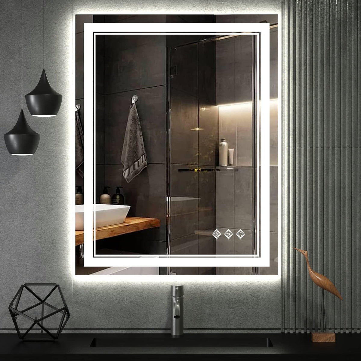 LED Bathroom Mirror, 24x32 Inch Vanity Mirror with Lights | Gradient Front and Backlit Bathroom Mirror with Lights, 3
