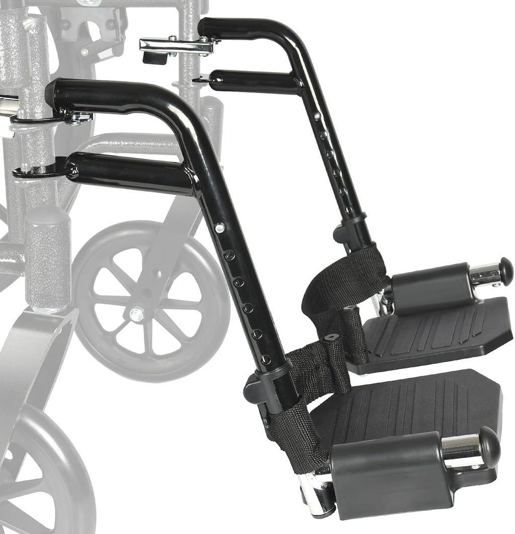 Universal Wheelchair Footrest Replacement - Adjustable Composite Footboard & Heel Loop, Foldable Comfort Support, Affordable, Black, Lightweight, Easy Installation