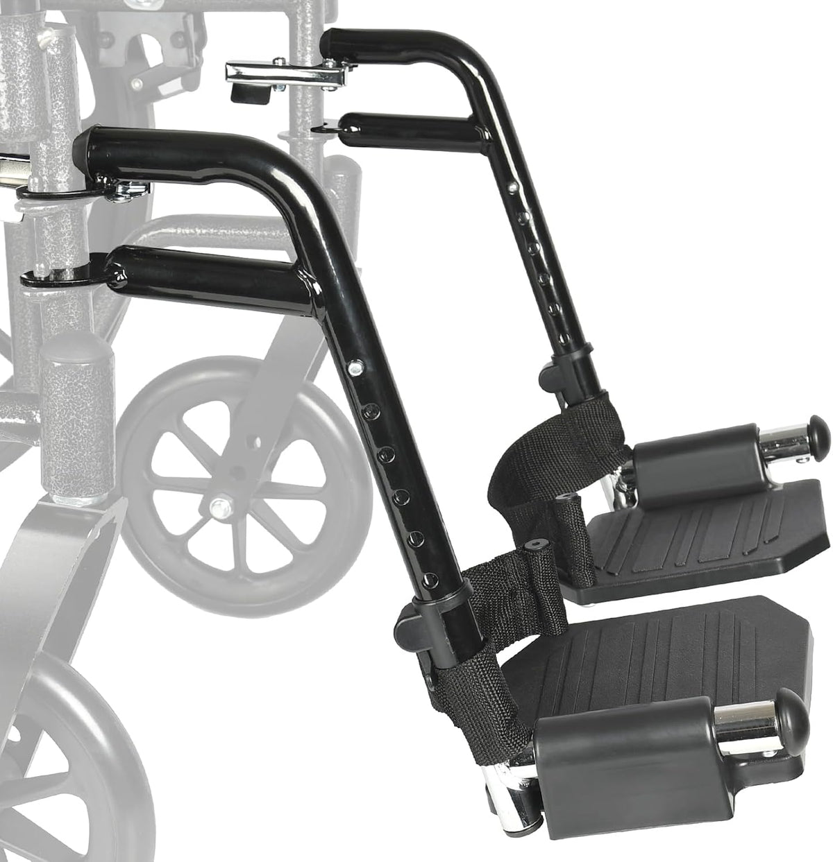Universal Wheelchair Footrest Replacement - Adjustable Composite Footboard & Heel Loop, Foldable Comfort Support, Affordable, Black, Lightweight, Easy Installation
