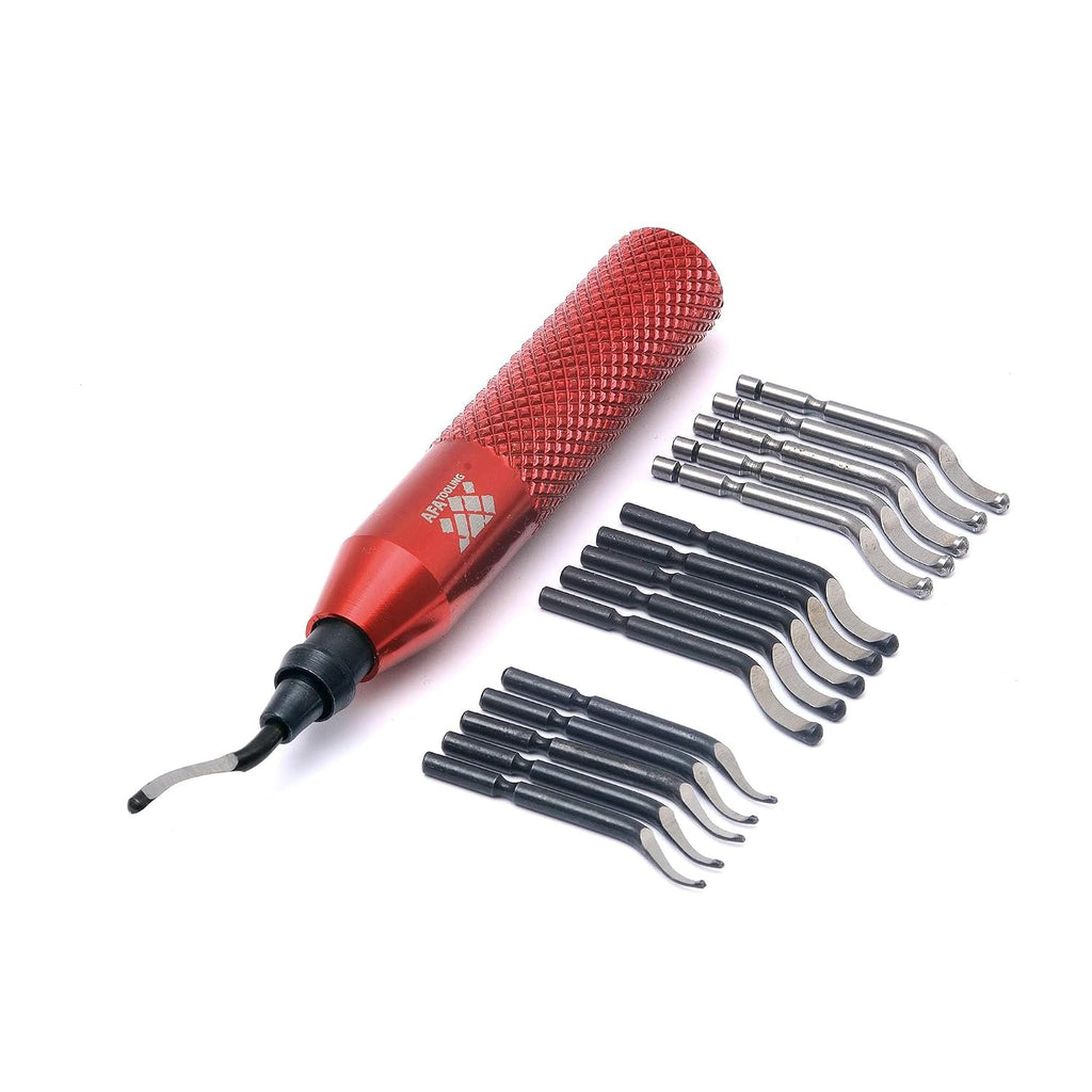 AFA Tooling Deburring Tool, 16 HSS Blades, Red CNC Anodized Aluminum Handle