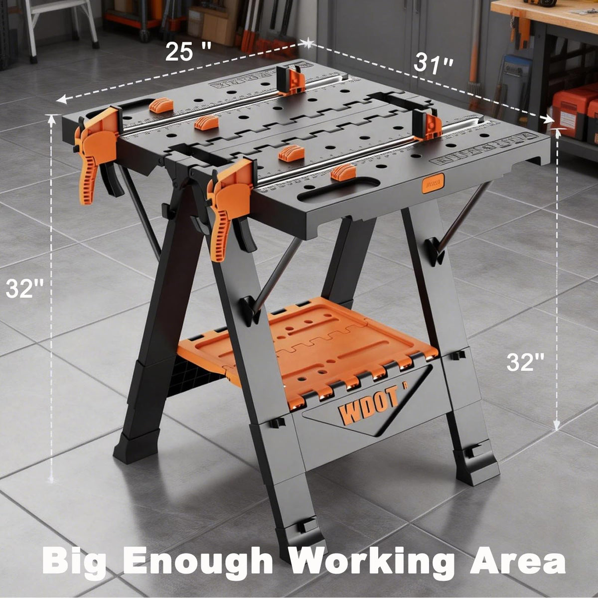 Portable Folding Work Bench Table 2-in-1 with 2 Clamps & 6 Bench Dogs