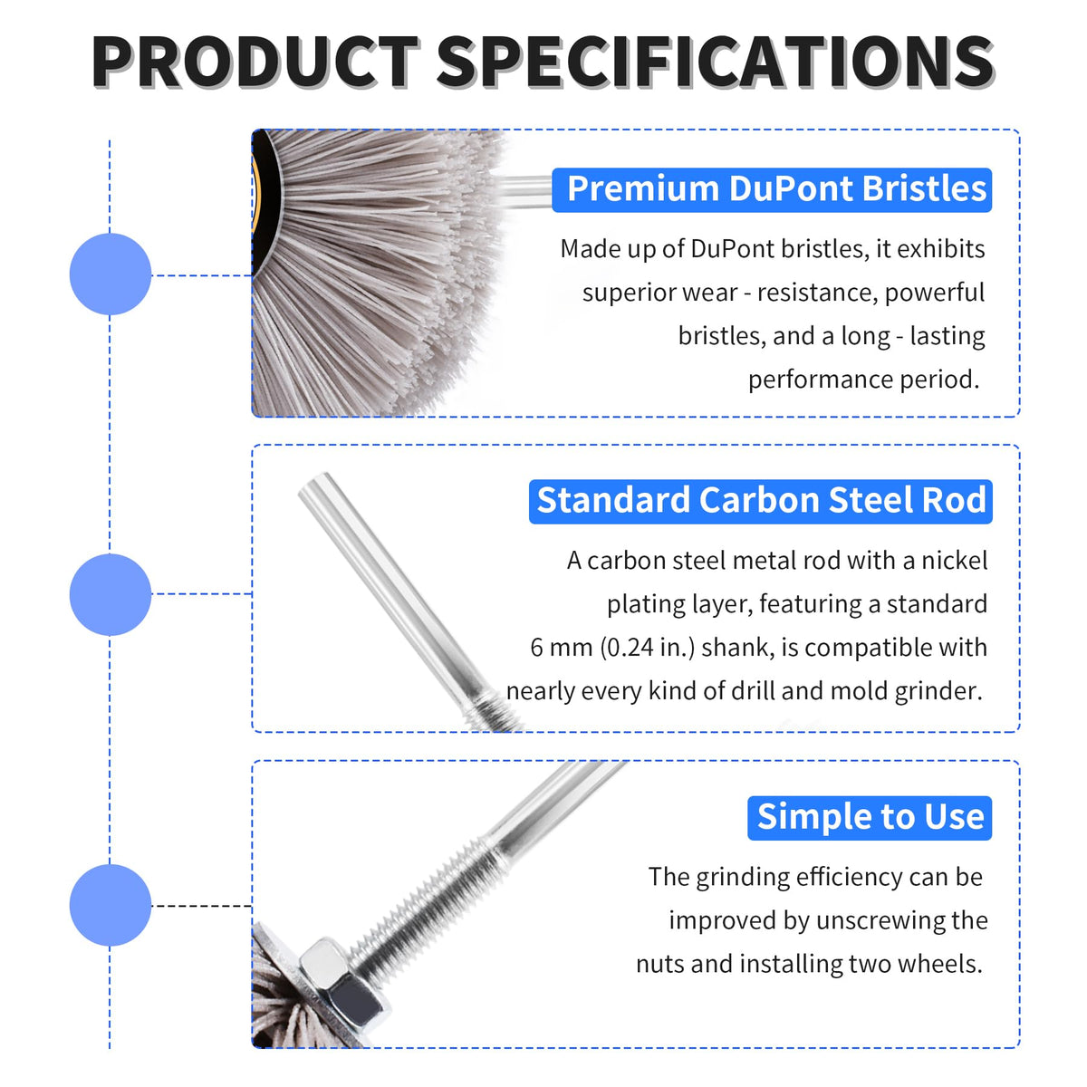 Focmkeas Nylon Wheel Brush, 1000 Grit, 6mm Shank