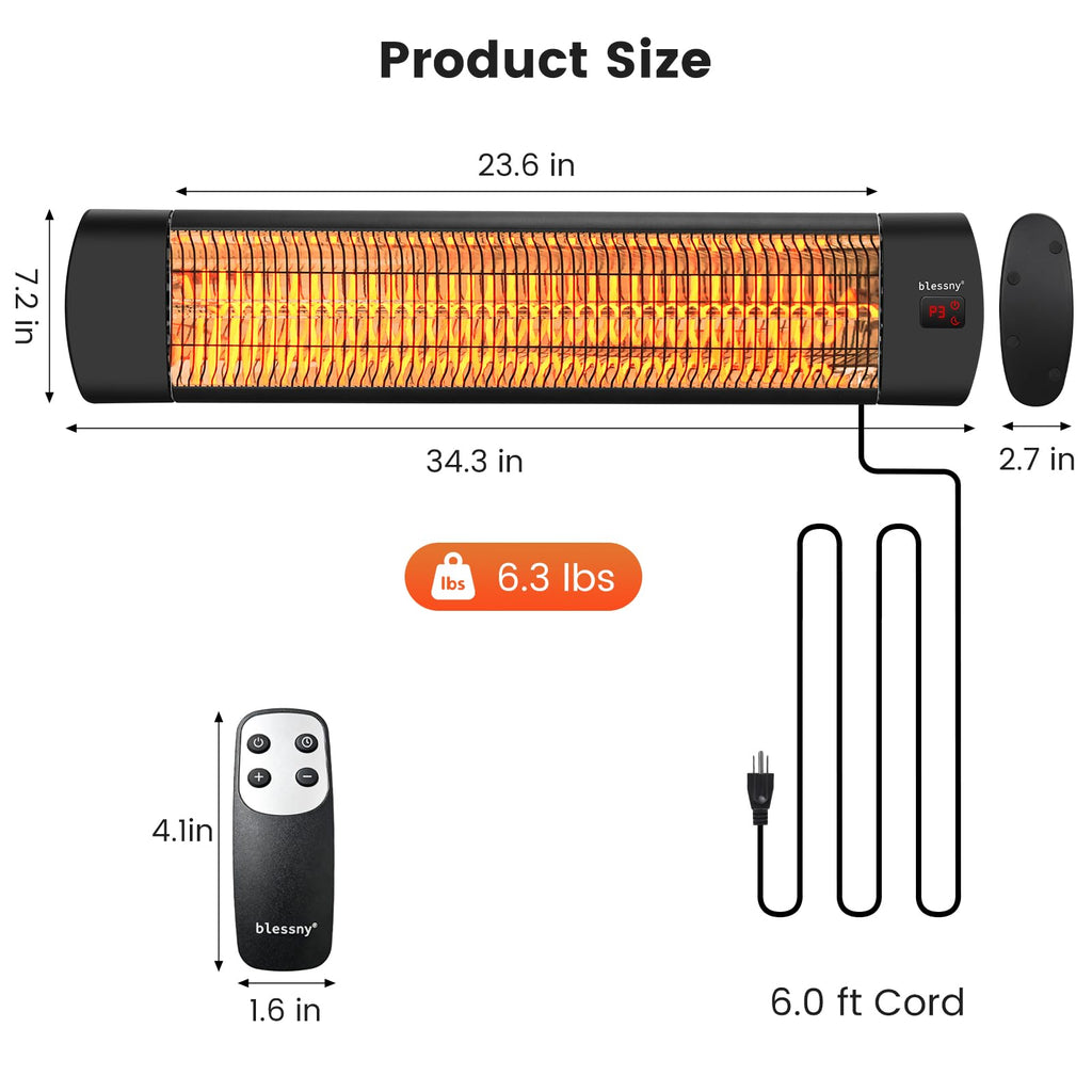 1500W Wall Mounted Electric Heater for Outdoor Patio & Garage