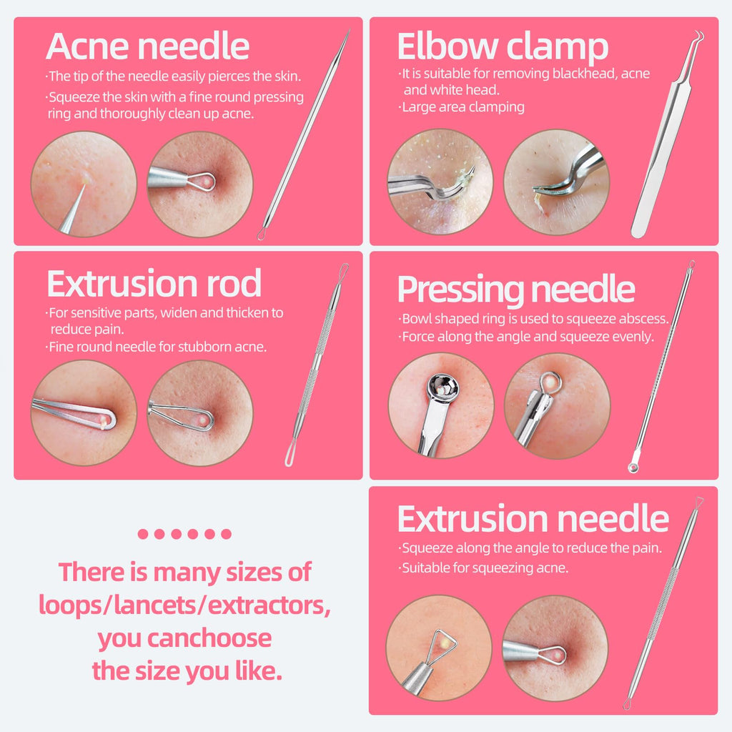 Blackhead Remover Tool Comedones Extractor Acne Removal kit & Eyebrow Trimmer Kit, 8PCS in One with 5X Magnifying