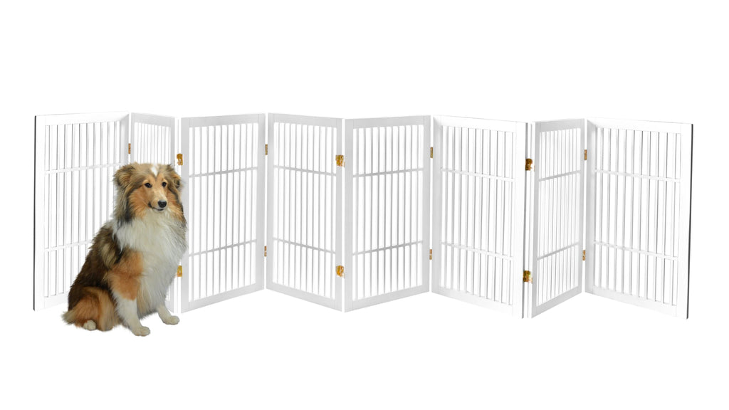 Freestanding Solid Wood Folding Pet & Dog Barrier Gate with Support Feet for Wide Indoor Openings, Hallways & Stairs