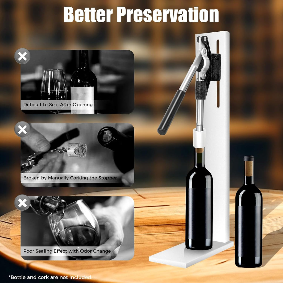 Wine bottle corker, Manual Wine bottle Capper Bottle Corking Machine, 2 POM Inserting Stopper Corking Tool Wine
