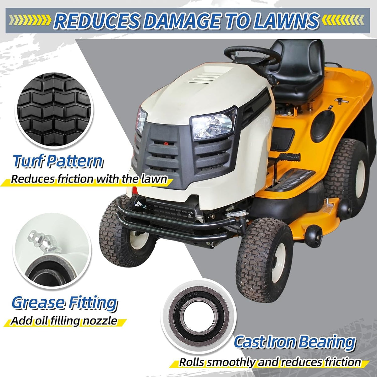 13x5.00-6 Flat Free Lawn Mower Tire and Wheel, 13x5-6 Riding Lawnmower Tire with 3" Centered Hub and 3/4" & 5/8"