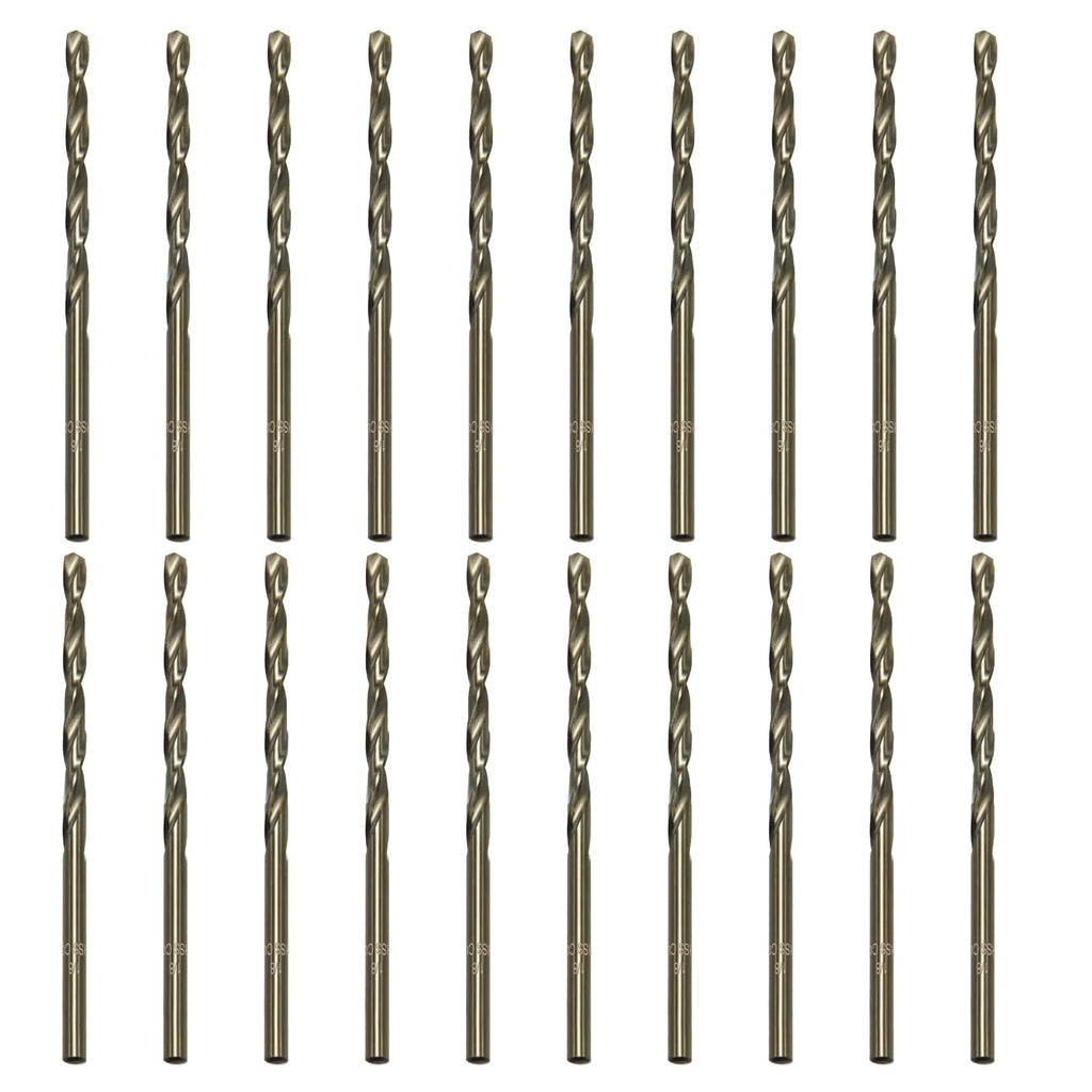 FiLwW 20Pcs 1/8" Cobalt Drill Bit Set, M35 High Speed Steel Jobber Length Drill Bit Kit for Hardened Metal, Stainless Steel, Cast Iron, Wood and Plastic