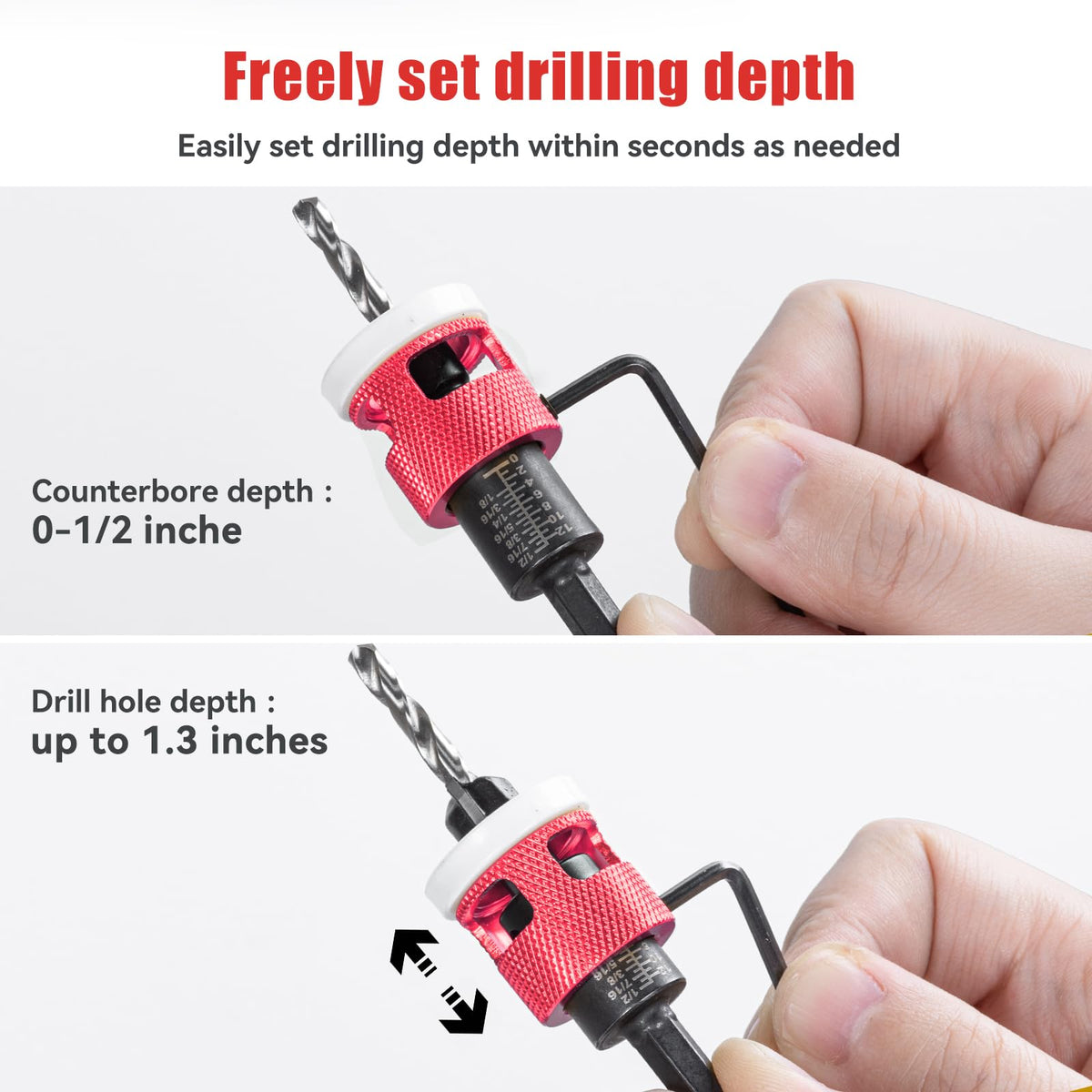 15PCS Countersink Drill Bit Set with Adjustable Depth Stop Collar for Wood