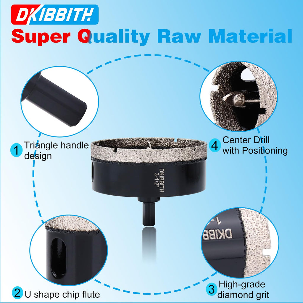 3-1/2" Diamond Hole-Saw Bits with Pilot Drill Bit 3-1/2 in Diamond Tipped Tile Hole Saws with Guiding Bit for Accurate Drilling, for Porcelain Tile Ceramic Pottery Granite Stone Glass Bottles 90mm