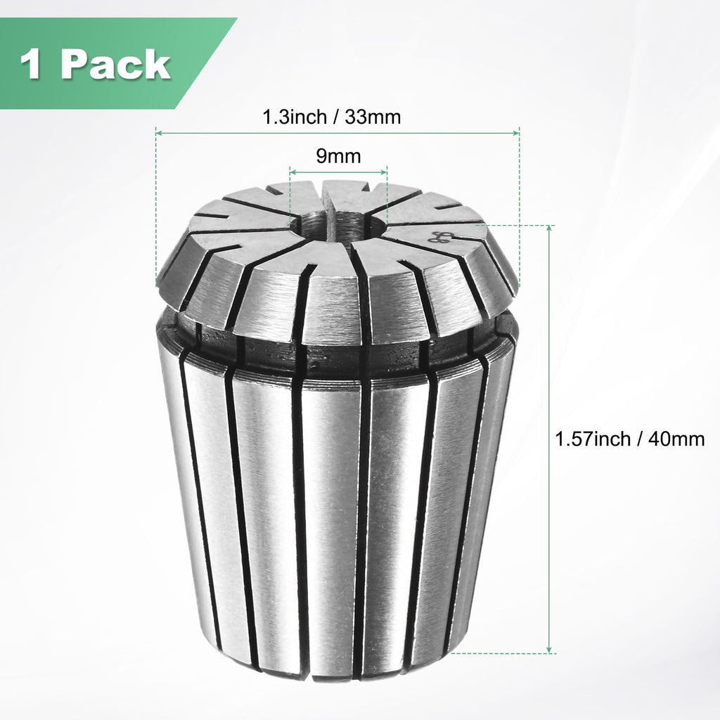 M METERXITY ER32 Spring Collet, 40Cr Steel Spring Collet Chuck 9mm Clamping Diameter for CNC Engraving Machine/Lathe Milling Tool [Silver,1.6x1.3"/ 40x33mm]