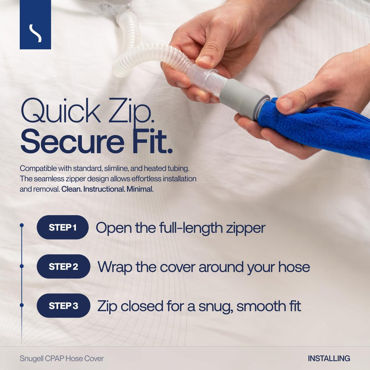 Snugell CPAP Hose Cover – 6ft Tubing Wrap in Purple – Compatible with ResMed, Fisher & Paykel, and Other Brands – Ultra-Soft Full Zippered Fleece CPAP Tube Cover for Insulation and Protection