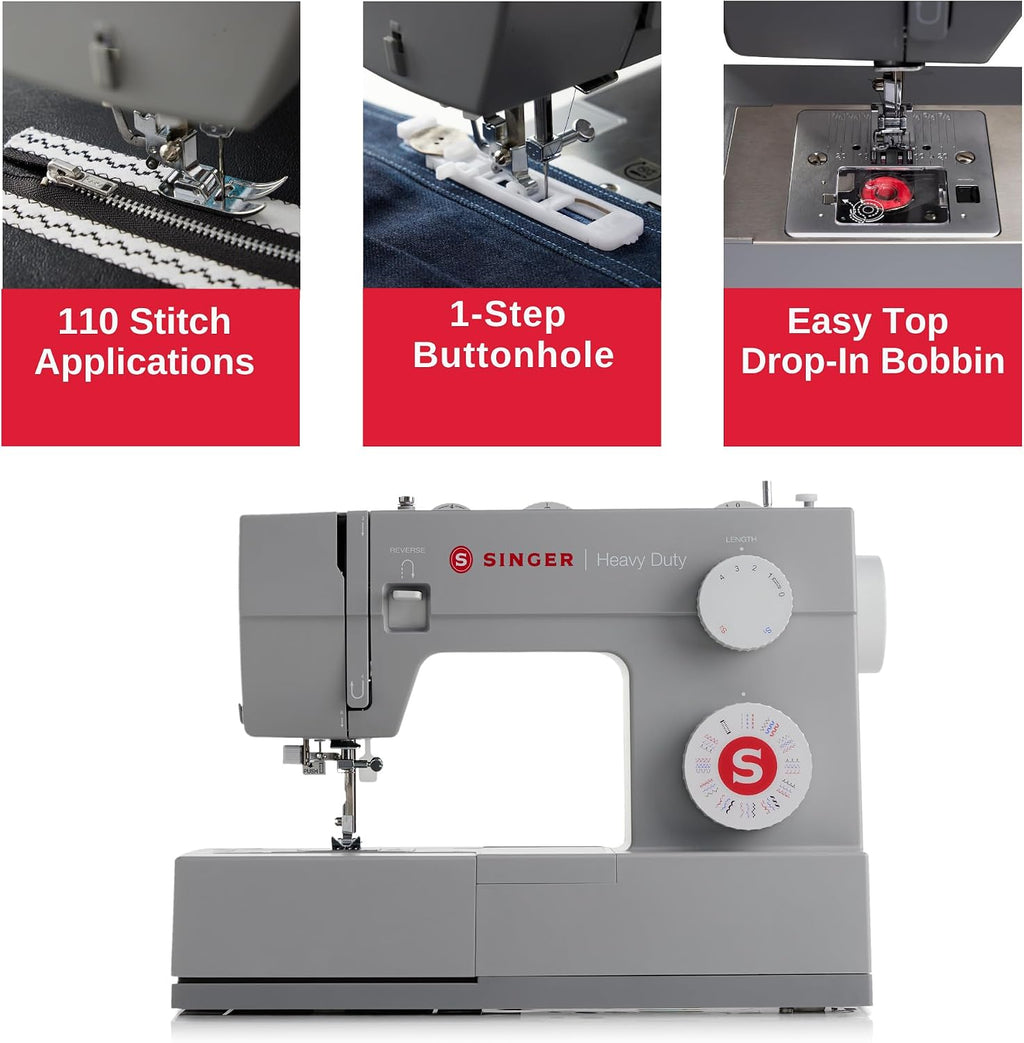 4452 (Grey) High Speed Heavy Duty Sewing Machine with Accessories | 32 stitches deliver 110 applications, 50% more