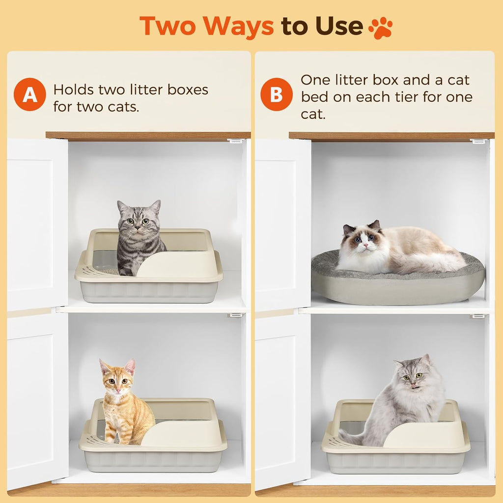 Litter Box Enclosure for 2 Cats, Hidden Litter Box Furniture with Scratch Pad, Double Litter Boxes Enclosure, Wooden