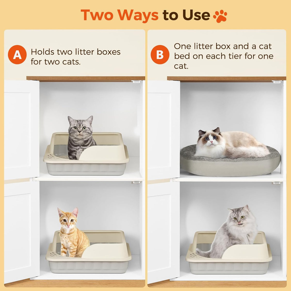 Litter Box Enclosure for 2 Cats, Hidden Litter Box Furniture with Scratch Pad, Double Litter Boxes Enclosure, Wooden