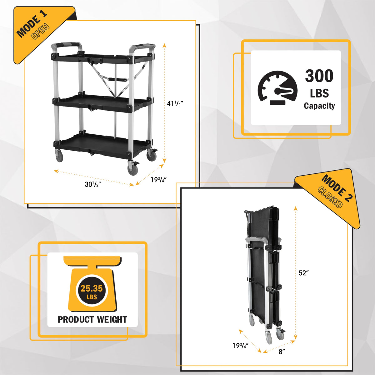85-189 Pack N Roll Collapsible Service Cart, XL, 300LB Capacity, Black