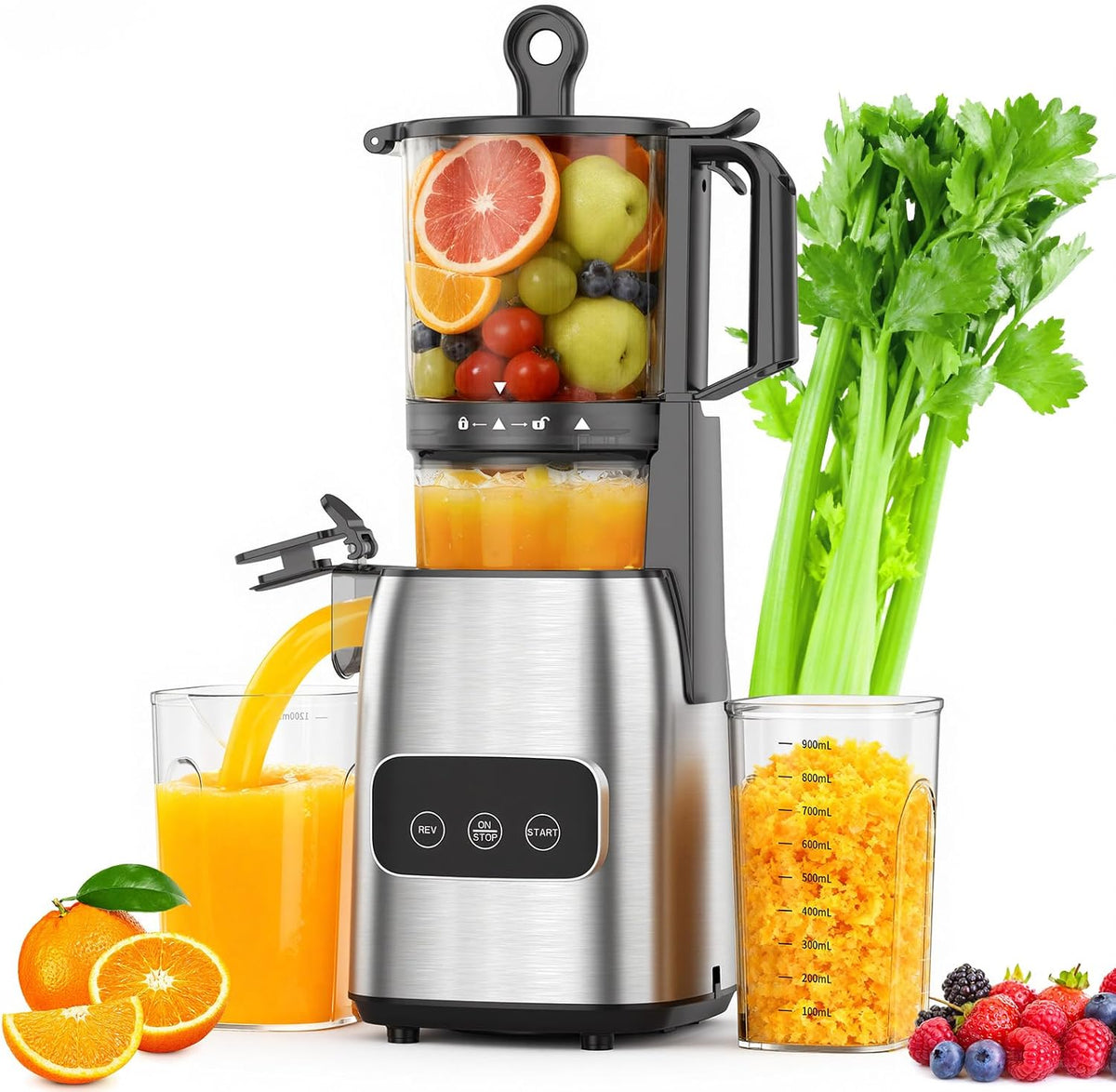 Cold Press Juicer, Advanced Touch Controls Juicer Machines with 5.4" Wide Feed Chute, Quiet Motor High Juice Yield