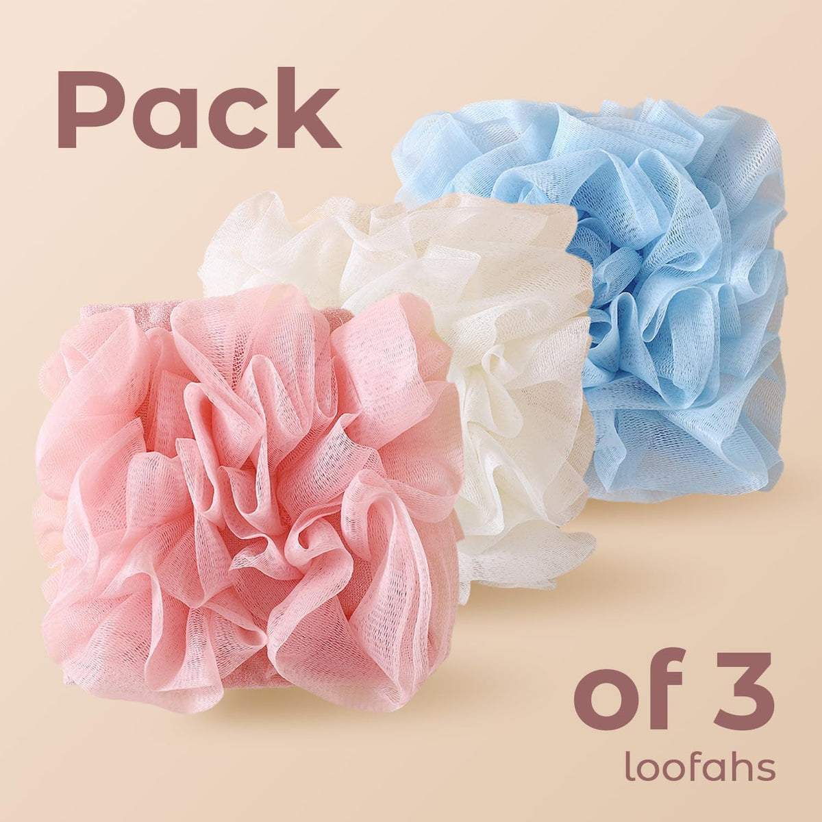 2 in 1 Loofah Sponges 3-Pack Dual-Sided Exfoliating Bath Sponges for Shower & Loofah Washcloth for Bar Soap Premium