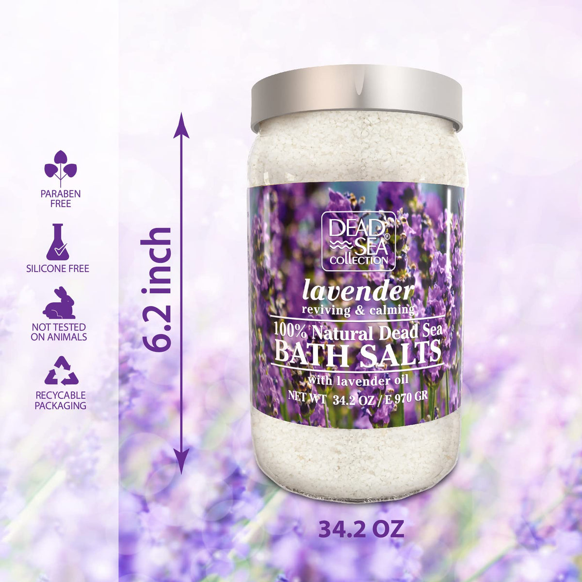 Bath Salts with Lavender – Pure Dead Sea Salt and Lavender Oil - Nourishing Soothing and Relaxing Skin and Muscle –