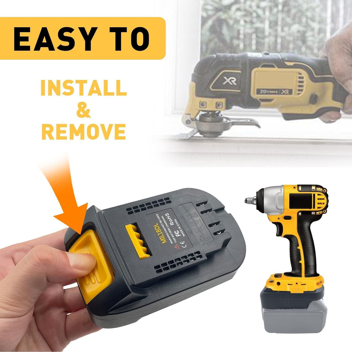 for Milwaukee 18V Battery Adapter Use for Dewalt 20V Power Tools,MIL18DL Converter for Dewalt Tool to for Milwaukee M18 18V Battery,Replace for DCB200 (Adapter Only)