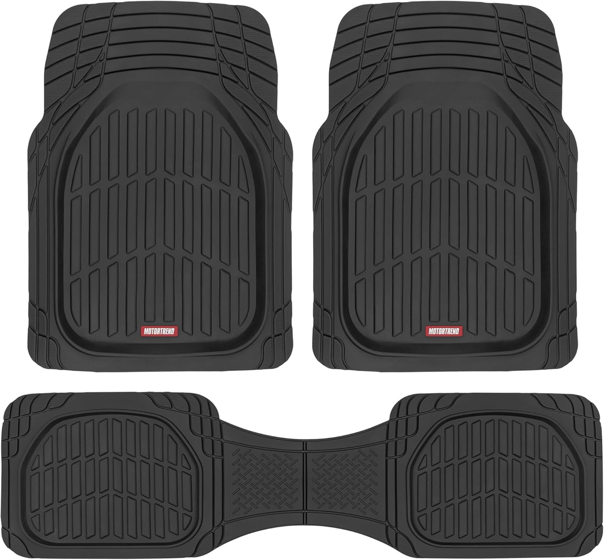 FlexTough Floor Mats for Cars, Black Deep Dish All-Weather Car Mats, Waterproof Trim-to Fit Automotive Floor Mats for