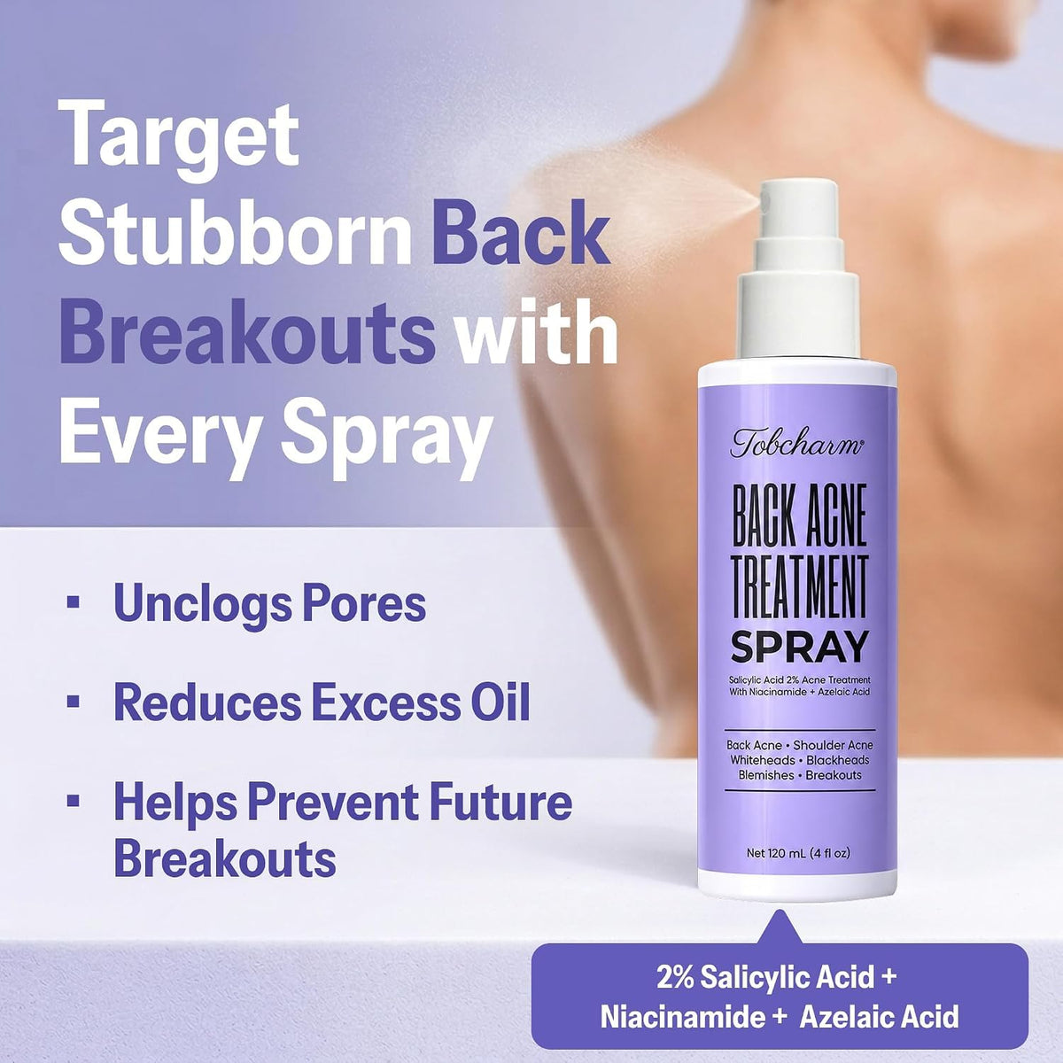 Acne Banishing Body Spray with 1% Salicylic Acid & Azelaic Acid – Body Acne Care for Back, Chest & Shoulder Breakouts