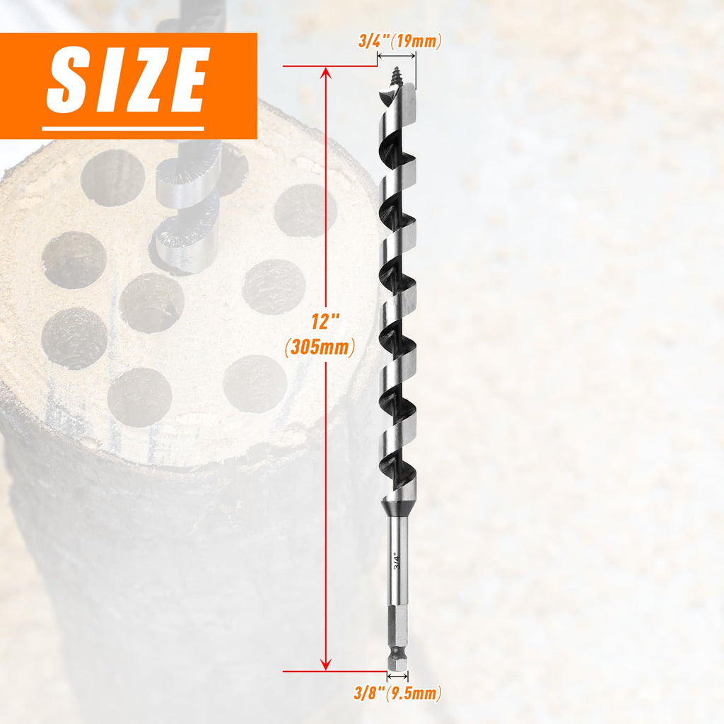 3/4 Inch x 12 Inch Auger Drill Bit for Wood,3/4 Inch Hex Shank
