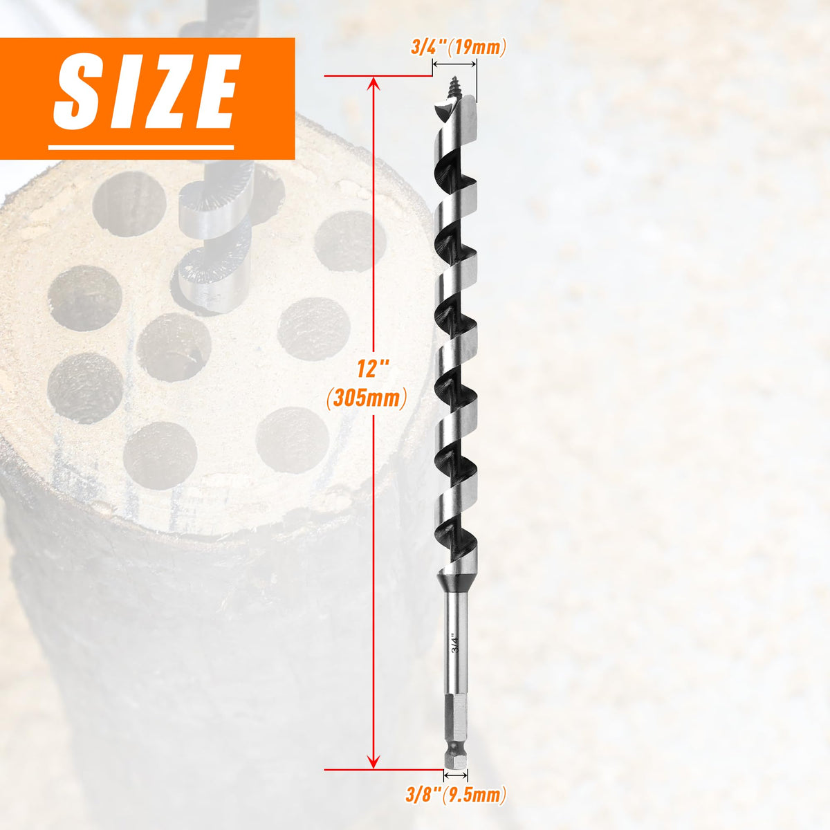 3/4 Inch x 12 Inch Auger Drill Bit for Wood,3/4 Inch Hex Shank