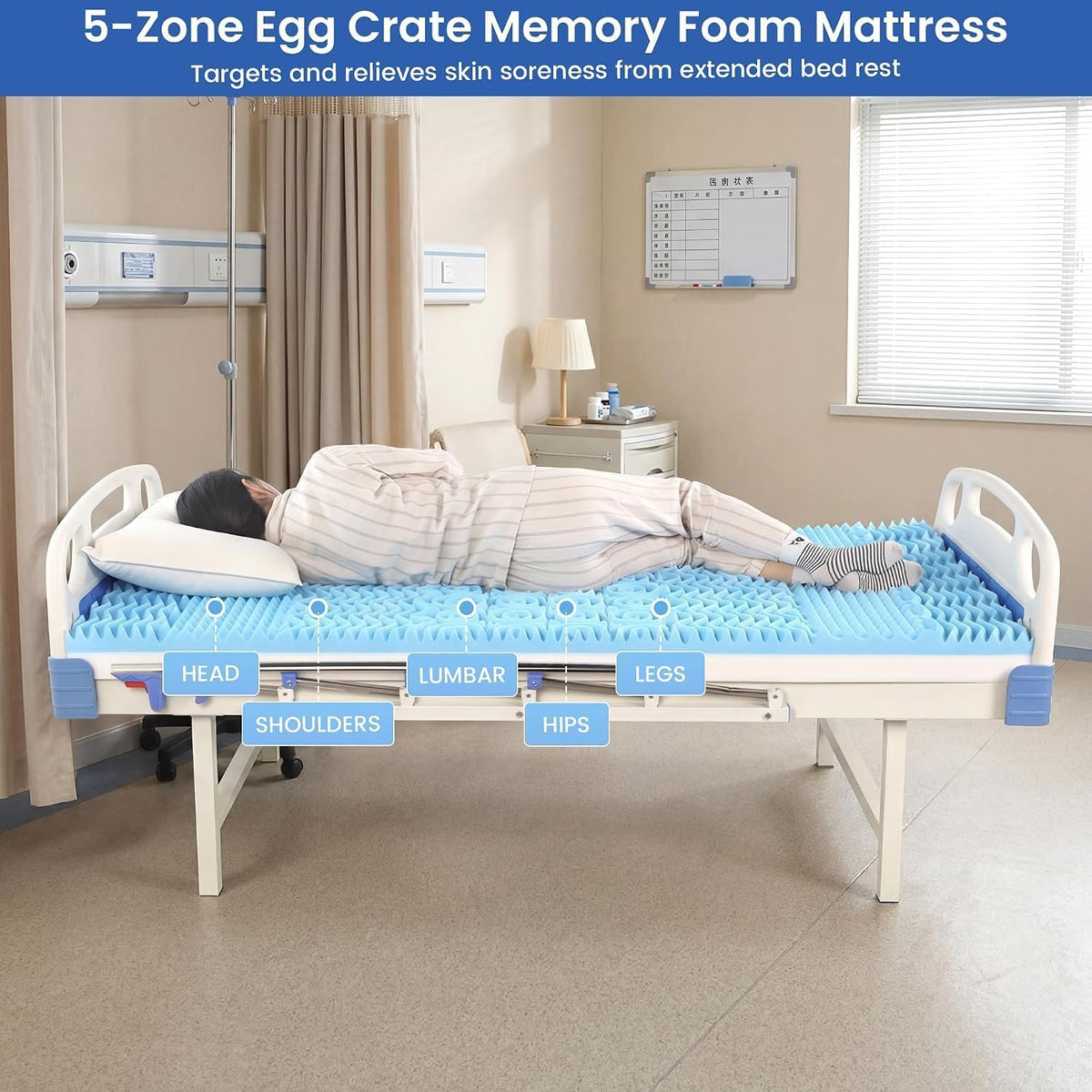 HOMBYS 5-Zone Memory Foam Hospital Bed Mattress for Pressure Relief & Pain Reduction, FDA Registered Medical Mattress for Home or Clinical Use, Waterproof Leakproof Cover (80" L x 36" W x 4" H)