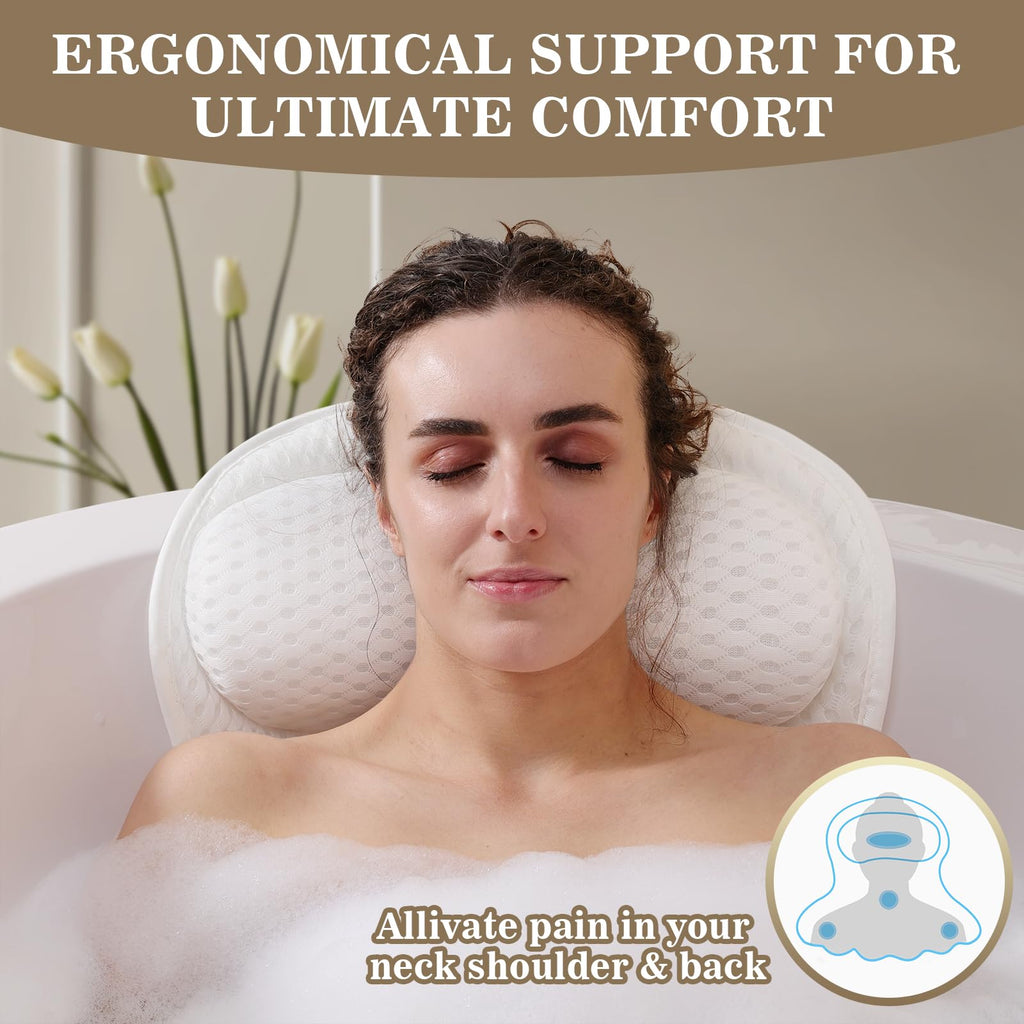 Bath Pillow, Bath Pillows for Tub Head Neck and Back Ergonomic Support